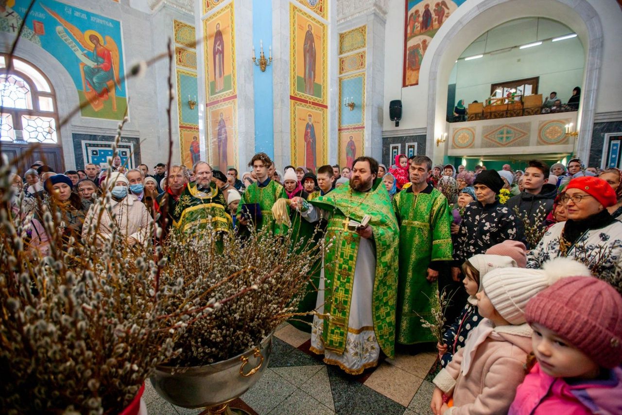 Около полутысячи горожан помолились в соборе Максима Исповедника в Вербное воскресенье