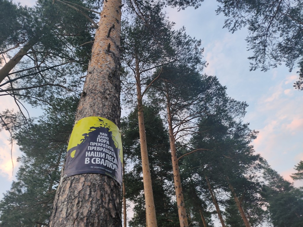 Один из плакатов в лесной части на берегу Турьи. Фото: Алеся Копылова, "Вечерний Краснотурьинск"
