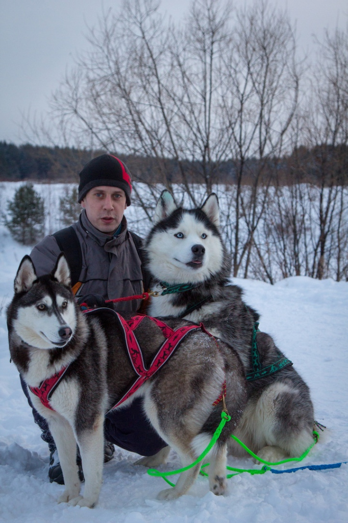 Михаил Перов и его собаки Рикки и Юта. Фото: Клавдия Смирнова. 