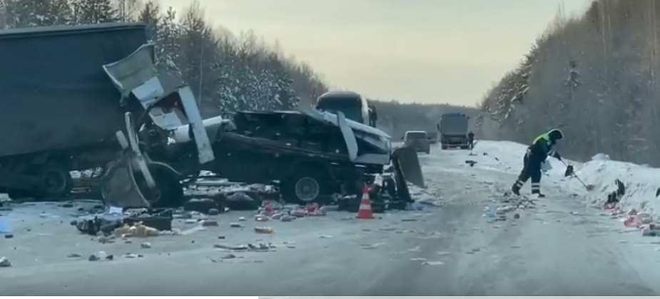 На Серовском тракте "ГАЗель", развозившая продукты, влетела в припаркованный грузовик. Водитель ничего не помнит